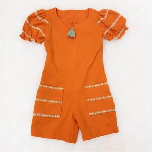 1960’s vintage handmade orange romper play suit with short puffy sleeves